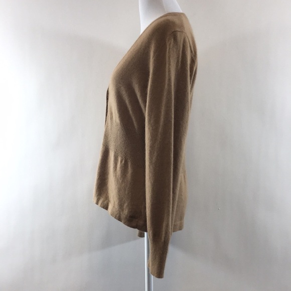 Julia Jones Tan Knit Angora Rabbit Hair Cardigan Sweater Womens Large V Neck - Picture 4 of 10